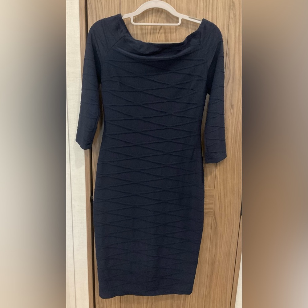 Rebecca B. Womens Blue ZIP Up Long Sleeve Off Shoulder Dress Size 8